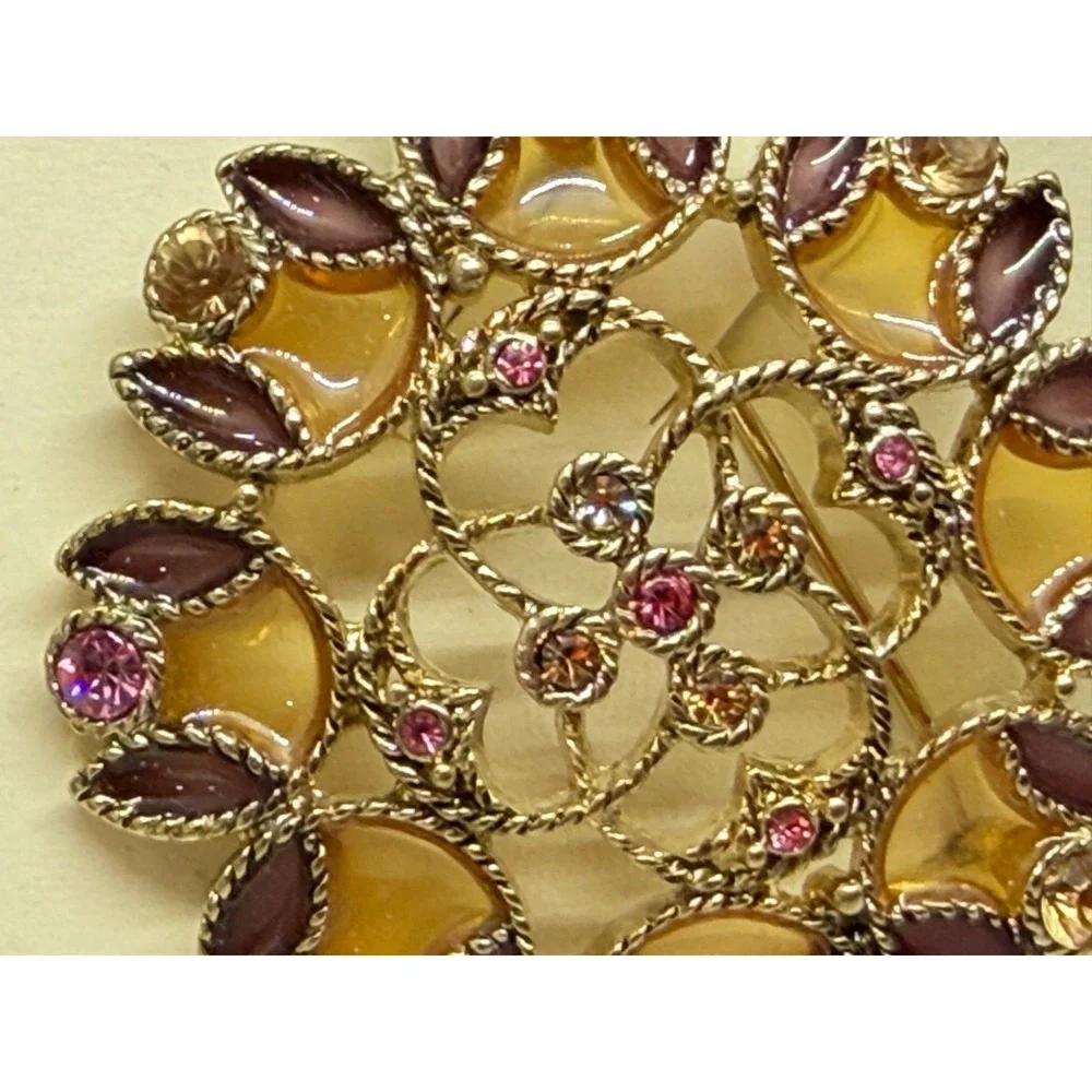 Monet 2 Signed Rhinestone and Enamel Brooch Purple Multi Color Original Box‎ 2